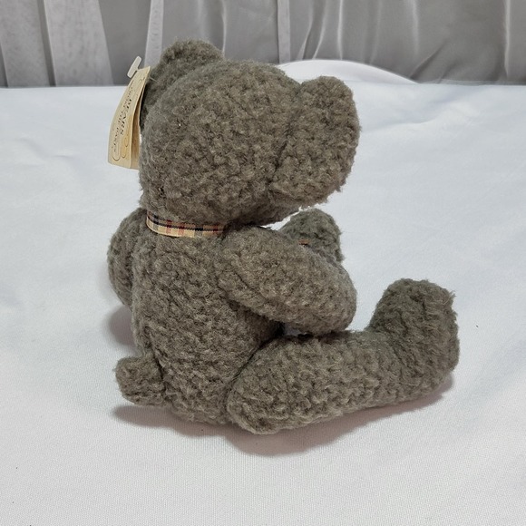 Vintage 9" Russ Teddy Bear Stuffed Plush “Frizzlin” Grey Fleece w. Checkered Bow - Picture 4 of 9